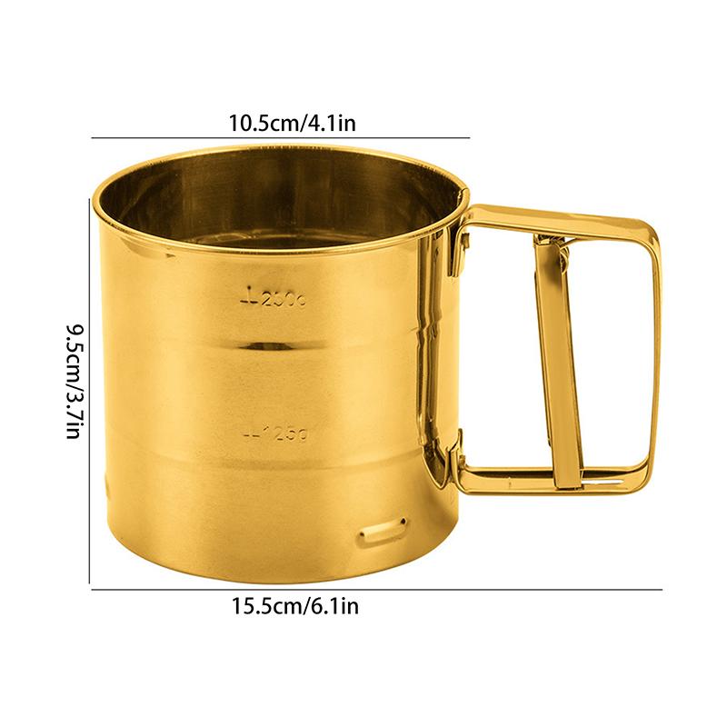 Semi-Automatic Fine Mesh Flour Sieve Sifter With Measuring Scale Stainless Steel Icing Sugar Filter Cup Strainer Kitchen Baking