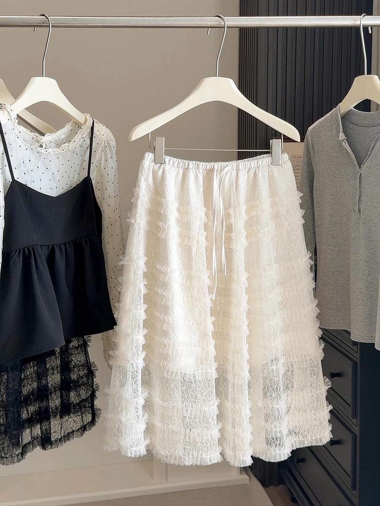 Women's High-End Mesh Layered Skirt - 2026 Spring/Summer High-Waisted Mid-Length