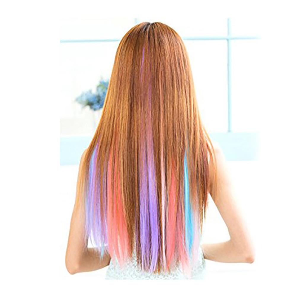 12Pcs Colored Hair Extension Clip Colorful Straight Hair Piece Wig for Kids Girls Highlights Clip