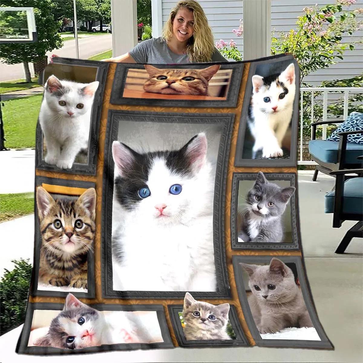 

Anime cat Dog Blanket Animal Flannel Blanket Super Soft Fleece Throw Blanket All Seasons Warm for Couch Sofa Bedroom Quilt# 75X95CM сірий колір