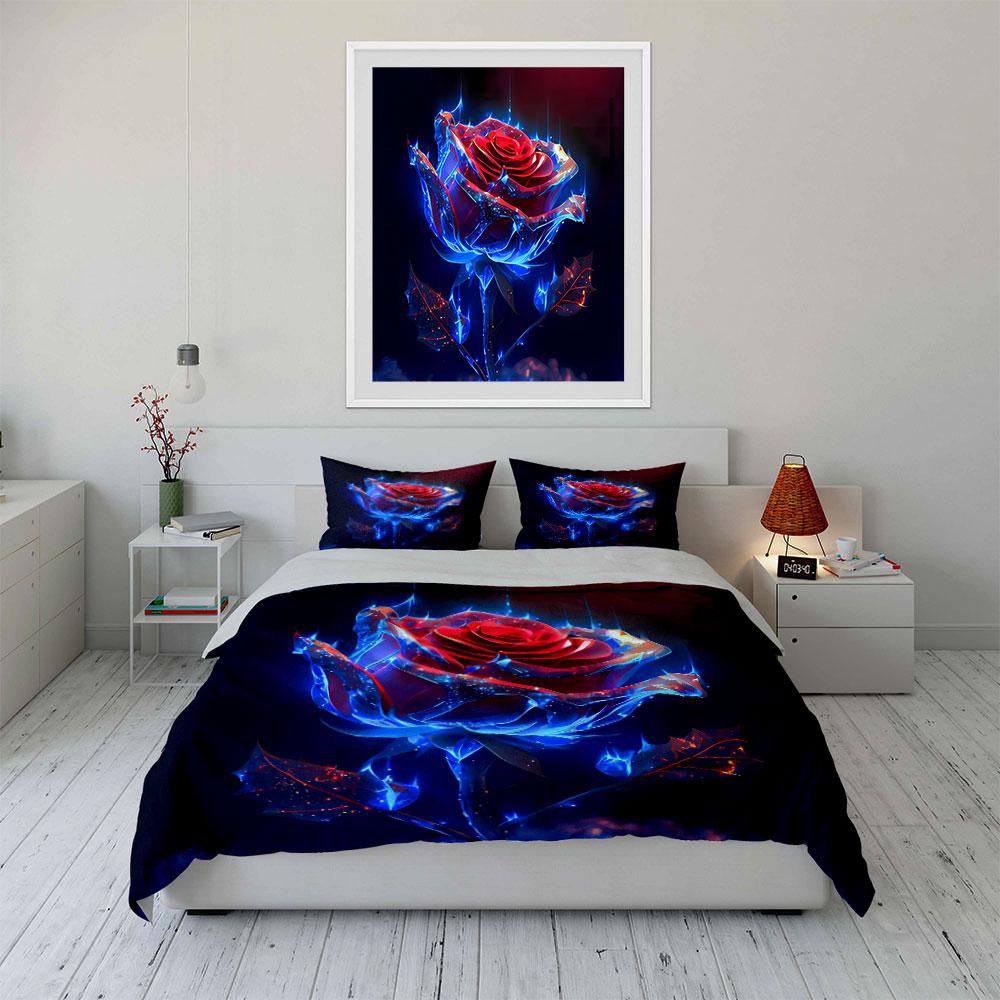 "Glowing Rose Artwork Set Decor" Soft Skin-Friendly Bedding Set Includes 1 Duvet Cover And 2 Pillowcase Gift