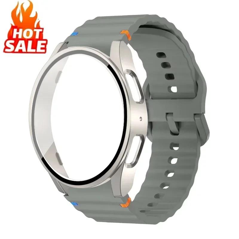 Case+Strap for Samsung Galaxy Watch 7 6 5 4 40mm 44mm Silicone Official Band PC Protector Cover Bumper Accessorie Galaxy Watch 7