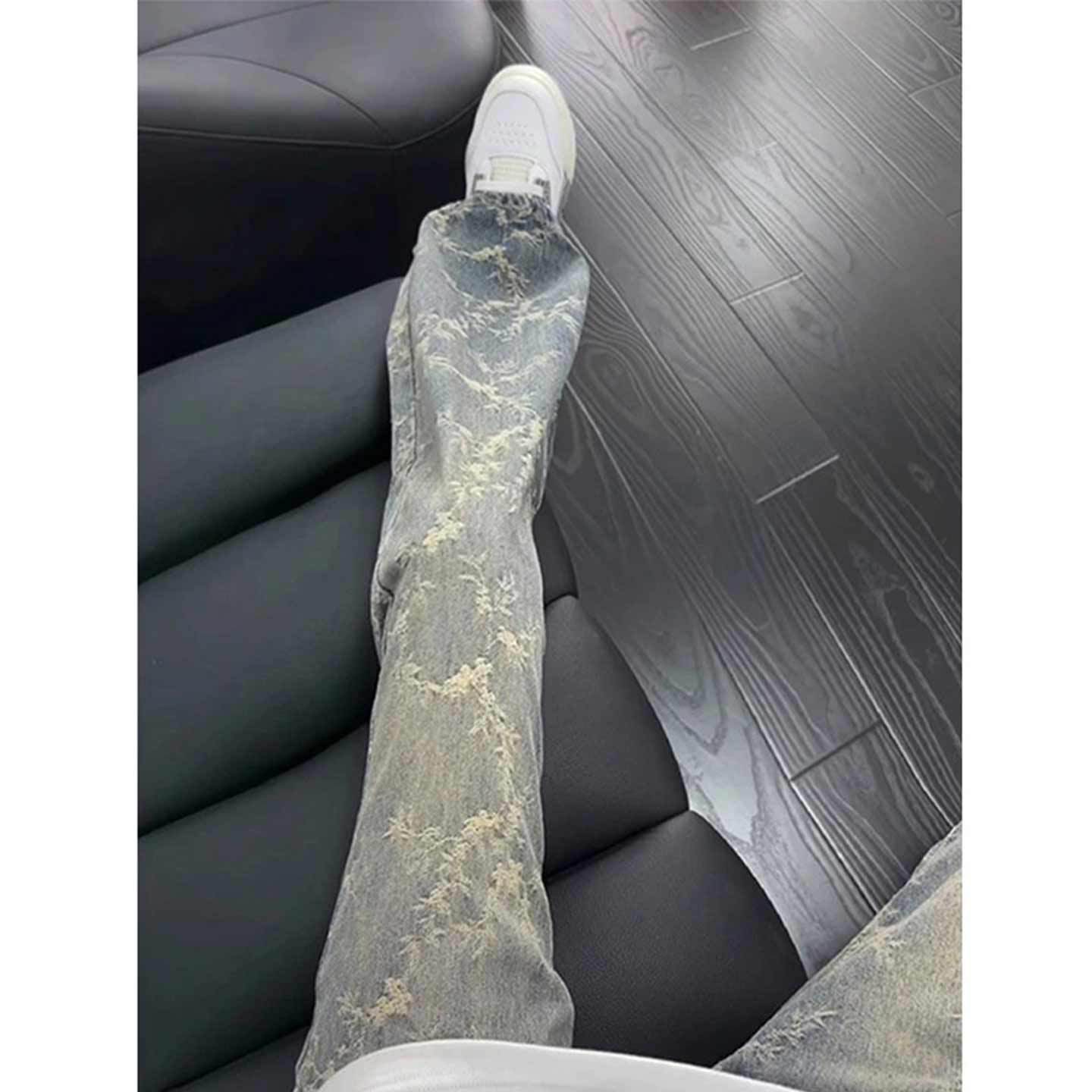 

Джинсы JYL для мужчин с широкими штанинами Американская трехполосная Нишевый High-Street Стиль Свободные джинсовые брюки XXXL бездна