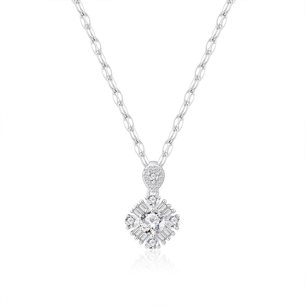 Korean Style S925 Sterling Silver Snowflake Star Cluster Pendant Necklace - Women's Versatile Full Diamond Accessory, Perfect Christmas Gift