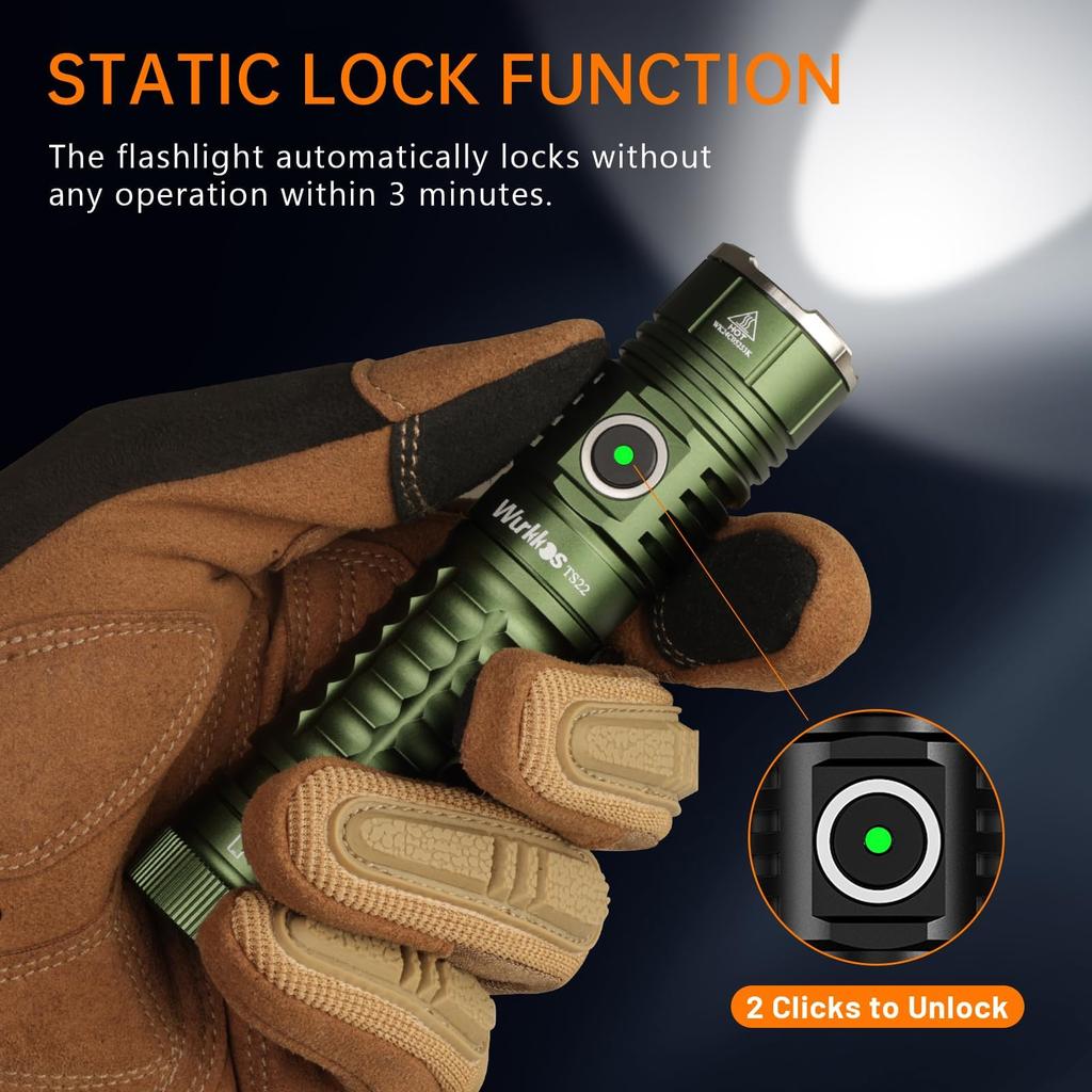 Wurkkos TS22 Powerful 4500 USB C IP68 Constant Pressure for Dog and Emergency Hiking Flashlight, Ultra-Bright LED, Lumens, Rechargeable, Waterproof,
