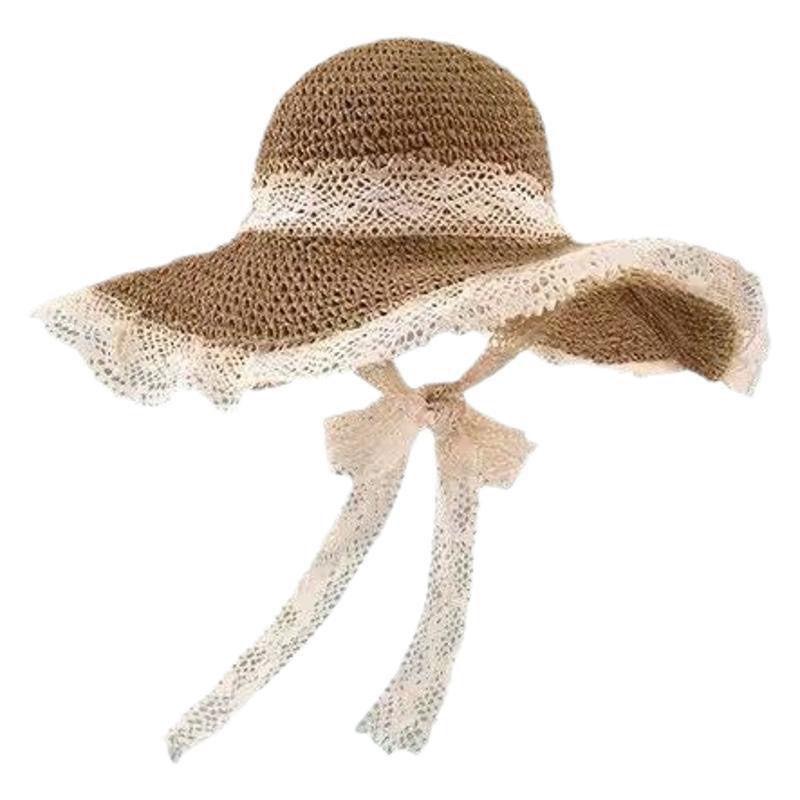 Women's Straw Hat Straw Weaving Hat Women's Lace Travel Beach Sunscreen Hat Beach Hat Sunshade Hat
