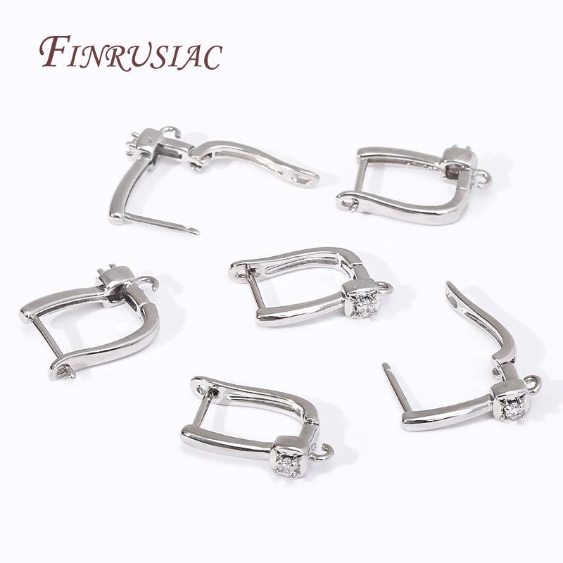 Basic Copper Earwires Fasteners Fittings 18K Gold Plated Inlay Zircon Earring Clasp Hooks for DIY Fashion Women Earrings Making