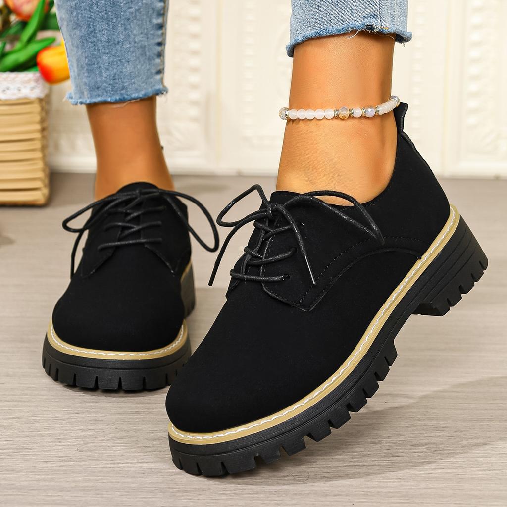 Woman Spring Autumn New British Style Flats Comfortable Low Heel Slip On Shoes Ladies Solid Color Platform Loafers Shoes