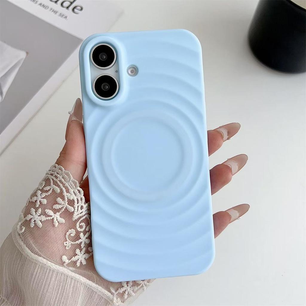 Solid Color Corrugated Shell for Apple 16 Sun Phone Case Magnetic High-end Feel for IPhone15promax Protective Case