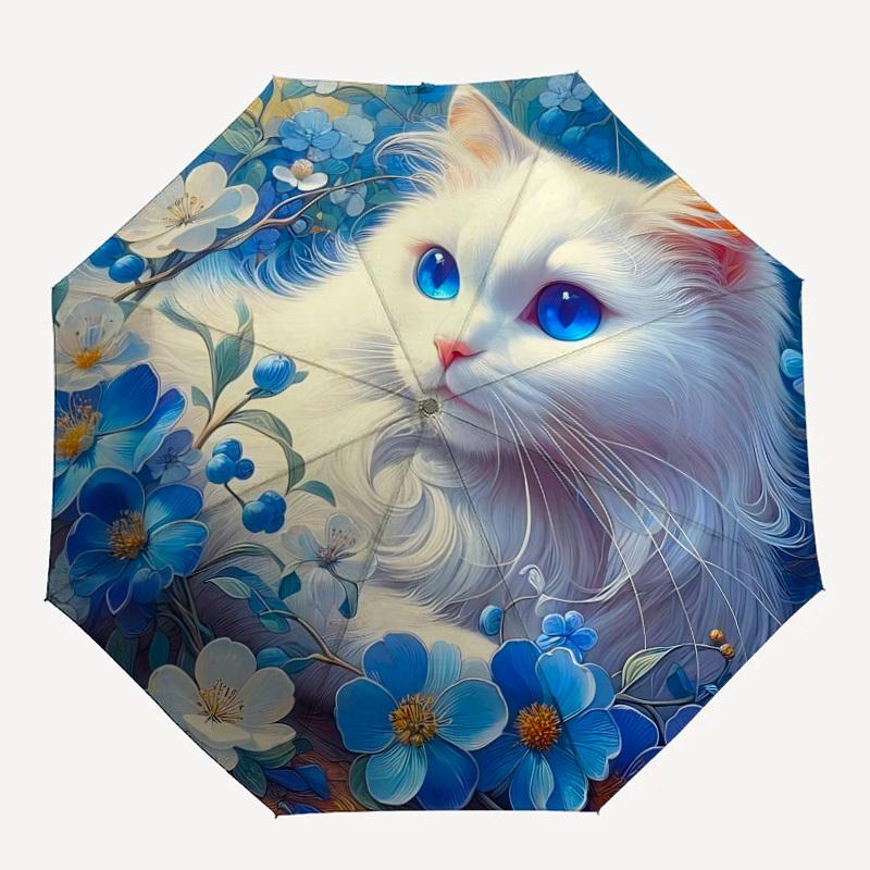 

1pc Floral Cat Print Auto-Fold Umbrella with One-Touch Open/Close - 8 Reinforced Ribs for Windproof Stability, yy251118232