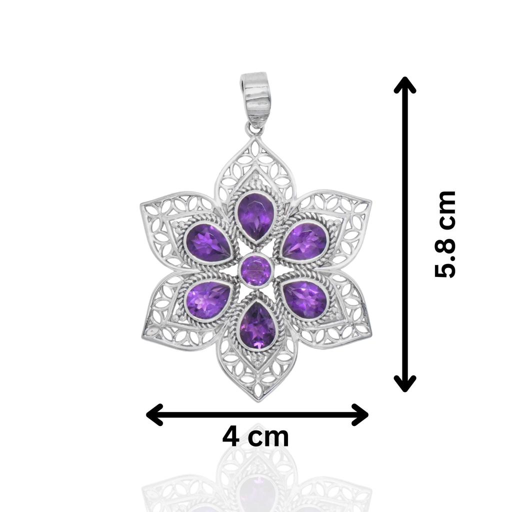 Natural Amethyst Pendant, 925 Sterling Silver Jewelry, Flower Jewelry, Gift for Mom