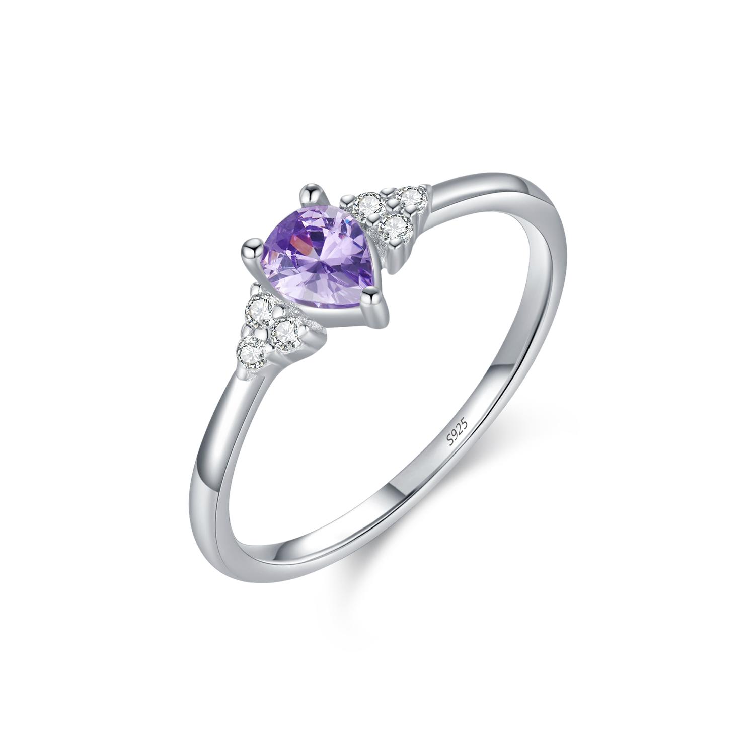 

925 Sterling Silver Water Drop Cocktail Ring Classic Prong Purple Cubic Zirconia Rings For Women Female Fine Jewelry 5