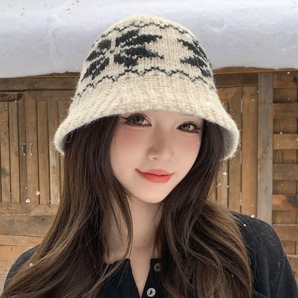 Printed Snowflake Jacquard Knitted Hat Warm Printing Knit Cap Jacquard Pattern Beanies  Autumn