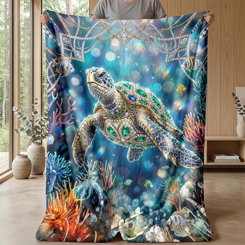 Galactic Sea Turtle Theme Blanket Lightweight Warm Flannel Blanket Decorative Throw Blanket for Home Decoration