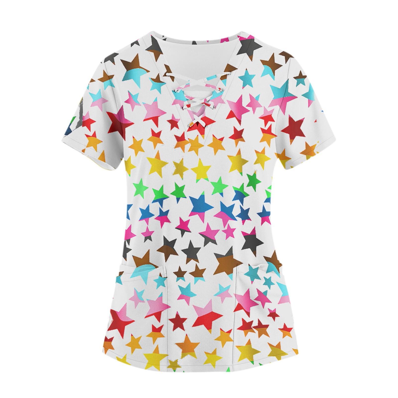 

Женские топы с короткими рукавами и V-образным вырезом с мультяшным узором, рабочие футболки XXXL жёлтый