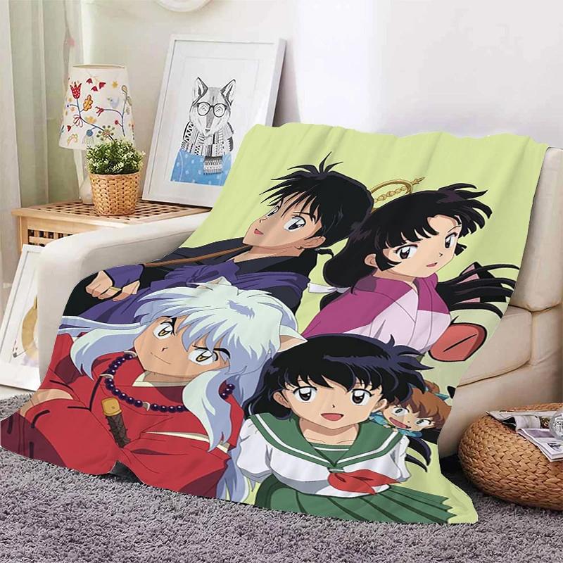 Digital Print Anime Fleece Blanket Sofa A-Inuyasha Microfiber Bedding Warm Winter Bed Camping Nap Fluffy Soft Blankets King Size