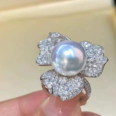 Modische Blume Charmante Wasserperlenringe für Damen Elegantes Temperament Sterling Silber Fingeraccessoires Hochzeit