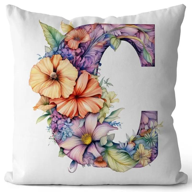 English Letter Flower Print Sofa Cushion Cover Suitable For Home Living Room Decoration Hotel Hospital Dormitory Pillow