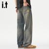 Izzueit Men's American Retro Loose Fit Washed Straight Leg Jeans