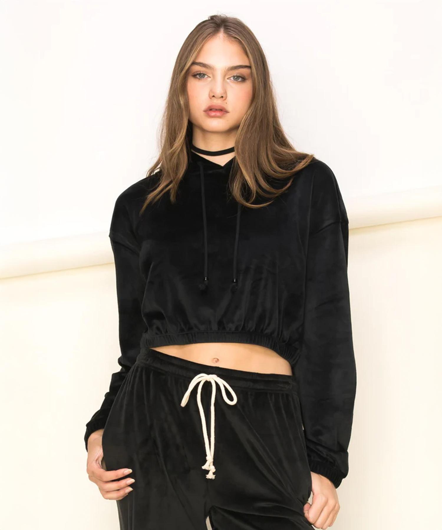 High Five Crop Hoodie Black/S