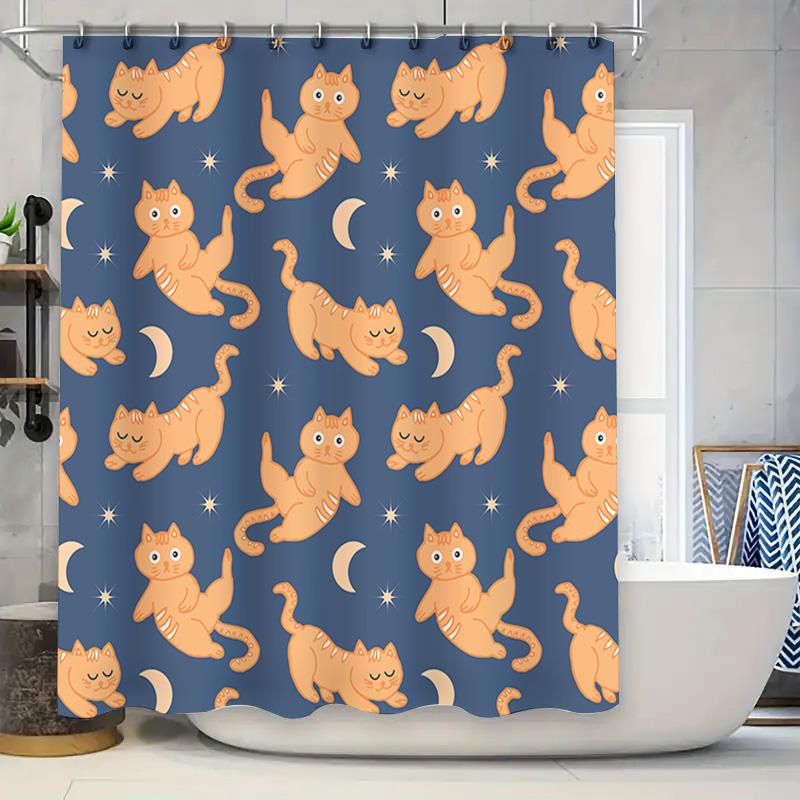 

Cute Cat Print Shower Curtain Fabric Home Decor Waterproof Bathroom Tapes 248Cm X180Cm Soft Bath Rug Set For Kids Gift Blue Colo W60H190(CM)-1 Pcs