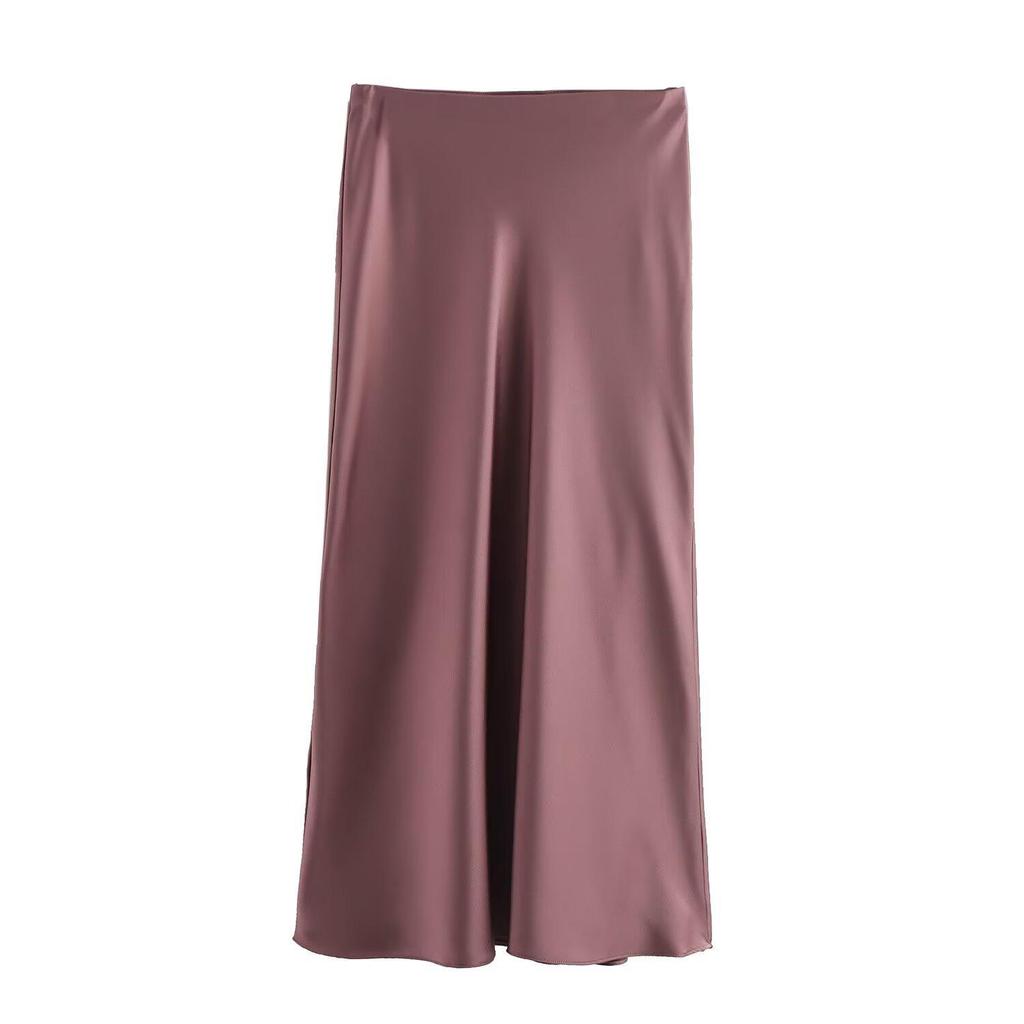 New European & American Style Satin Midi Skirt 8632845