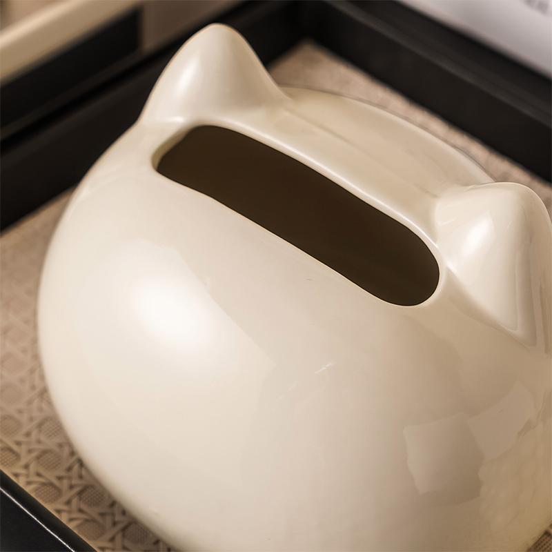 Cute Cat Ceramic Tissue Box Desktop Ornaments Home Decoration