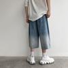 2023 Summer New Casual Calf-length Men's Jeans Pants Harajuku Elastic Waist Solid Color Baggy Jeans For Man