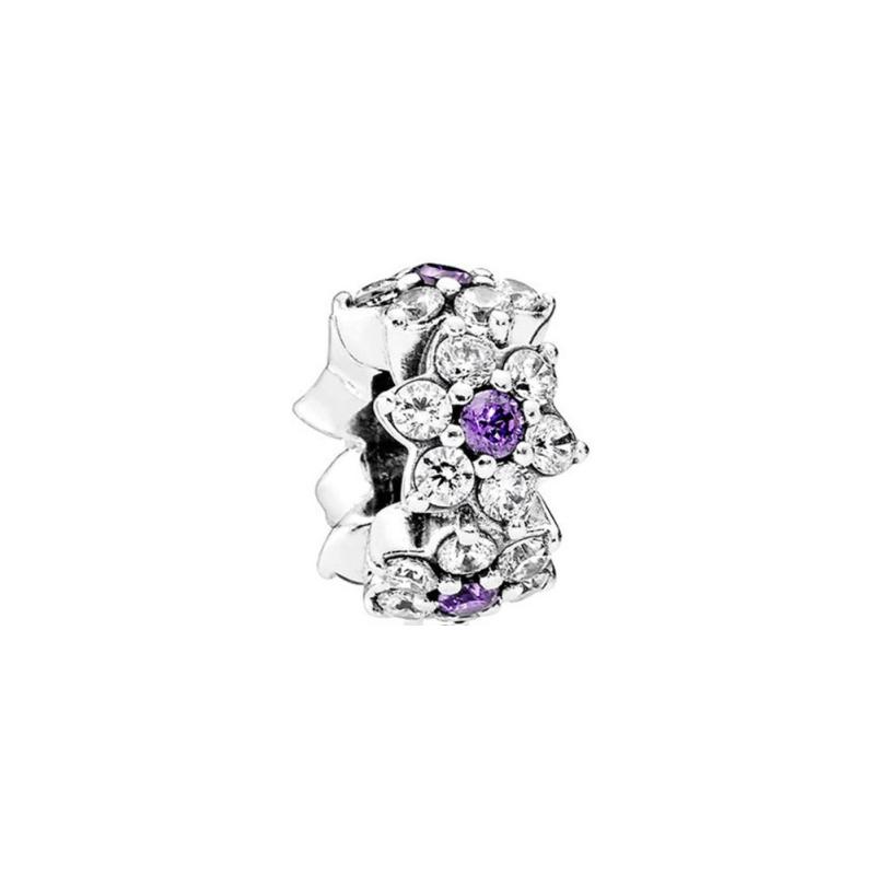 Pandora Purple forget-me-not spacer beads 925 silver pendant for men and women, couple model, silver/purple 791834ACZ серебряный