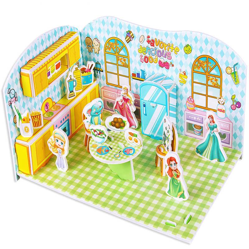 Kids 3D Stereo Puzzle Cartoon House Castle Building Model DIY Handmade Early Learning Educational Toys Gift for Children