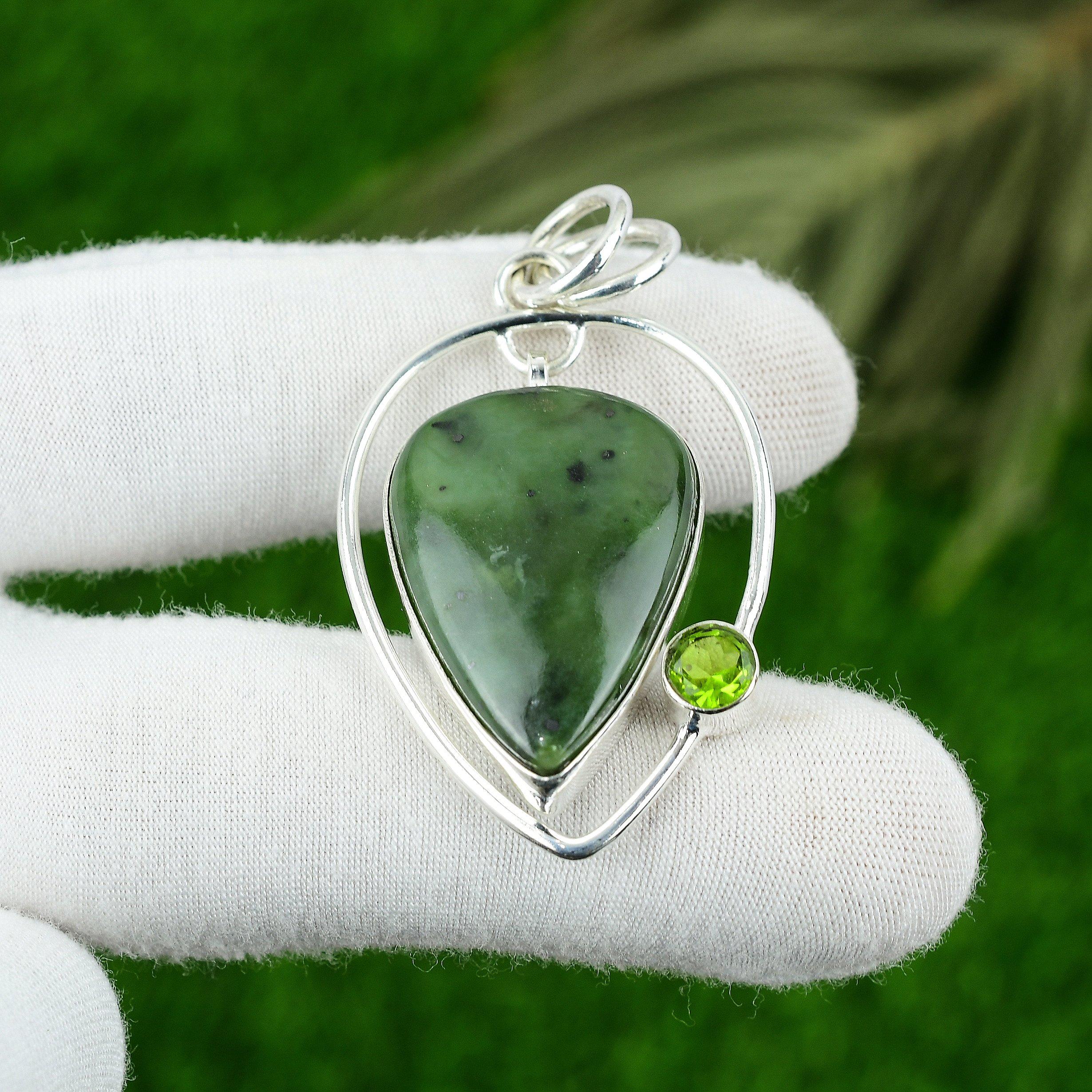 

Сделка ко Дню матери Нефрит Перидот Стерлинговое серебро Жена Помолвка Подвеска