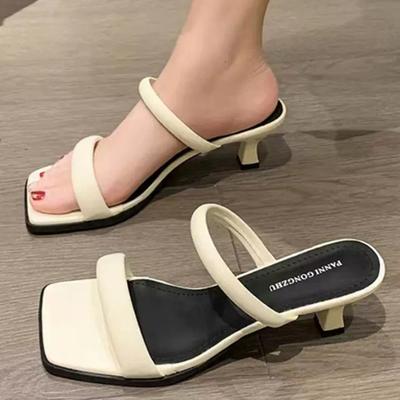 2024 Summer Square Toe Sandals New All-matching Slimming Open Toe Slipper High Heels Women Shoes Pumps