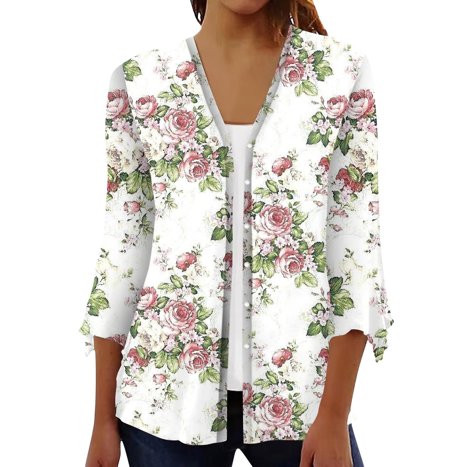 

Кардиган с открытым передом и рукавами 3/4 для женщин, кардиган на пуговицах в стиле ретро с цветочным принтом для платья, женские топы с v-образным вырезом, накидка XL бежевый