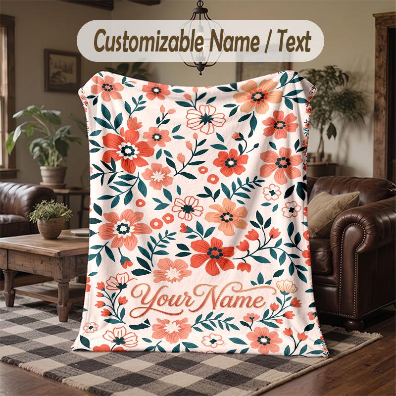 Floral Elegance Card 7 Theme Throw Blanket Custom Name Text Personalized Blanket Soft Cozy Blanket for Home Sofa Bed