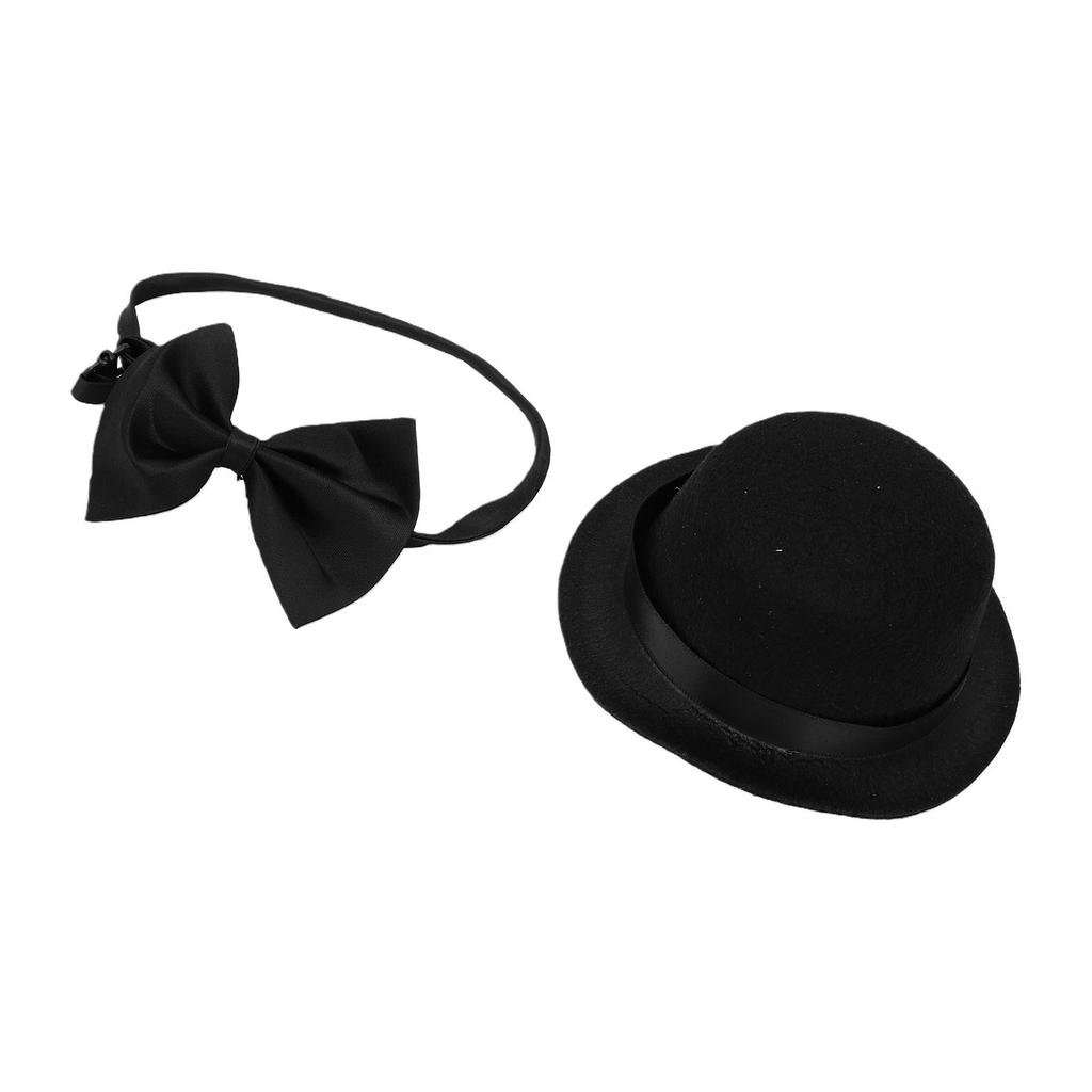 Kæledyrshat Sæt med Butterfly Tyk Filt Sort Kat Gentleman Tophat Og Slips Sæt til Bryllup Fødselsdagsfest 1 Sæt