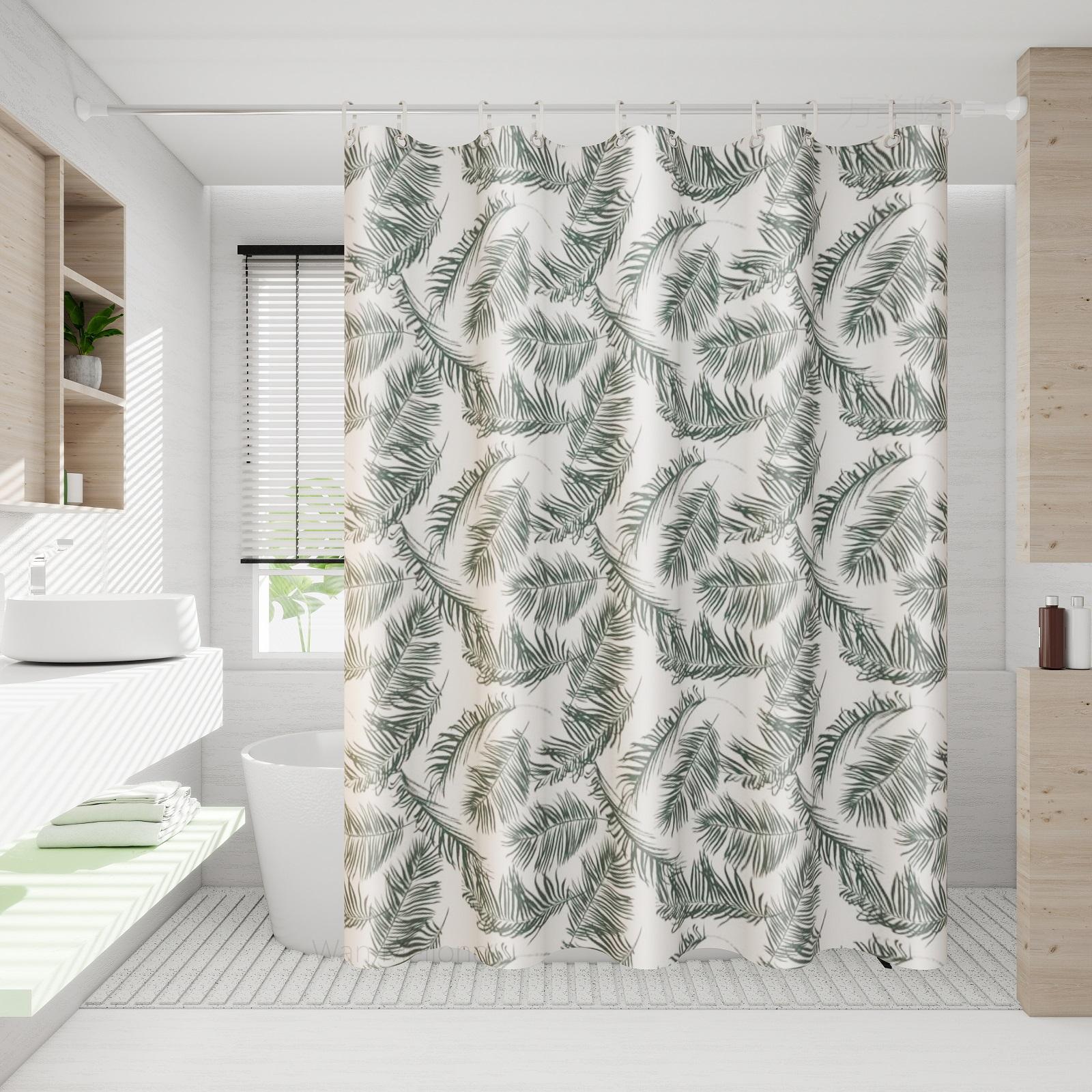 

Большая шторка для ванной с рисунком перьев и перегородкой для разделения сухой и влажной зон чрезвычайно практична. 120*180cm