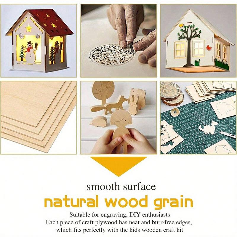 12Pcs Wood Sheets For Crafts Thick Wood Sheets With Smooth Surfaces For Laser Cutting, Wood Burning, Architectural Models