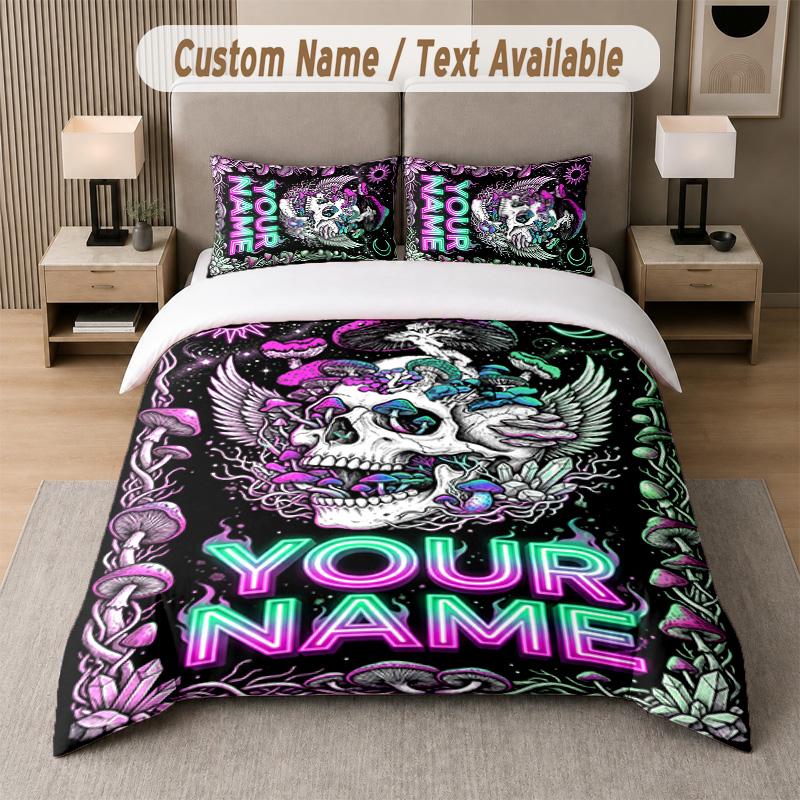 Skull Gothic Theme Custom Text Or Name 3Pcs Bedding Set 1 Flat Sheet & 2 Pillowcases Personalized Home Bedding