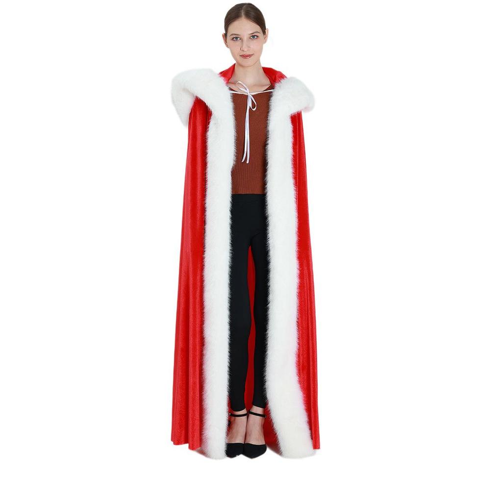 Women's Calf-Length Hooded Fleece Cape - Warm Winter Christmas Princess Coat