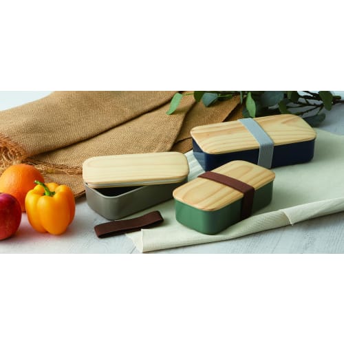 Skater Bento Box, 400ml, Single Tier, Wooden Lid, Lunch Belt Included, Small Capacity, Dishwasher and Microwave Safe, Mauve Gray, PAL5FK-A