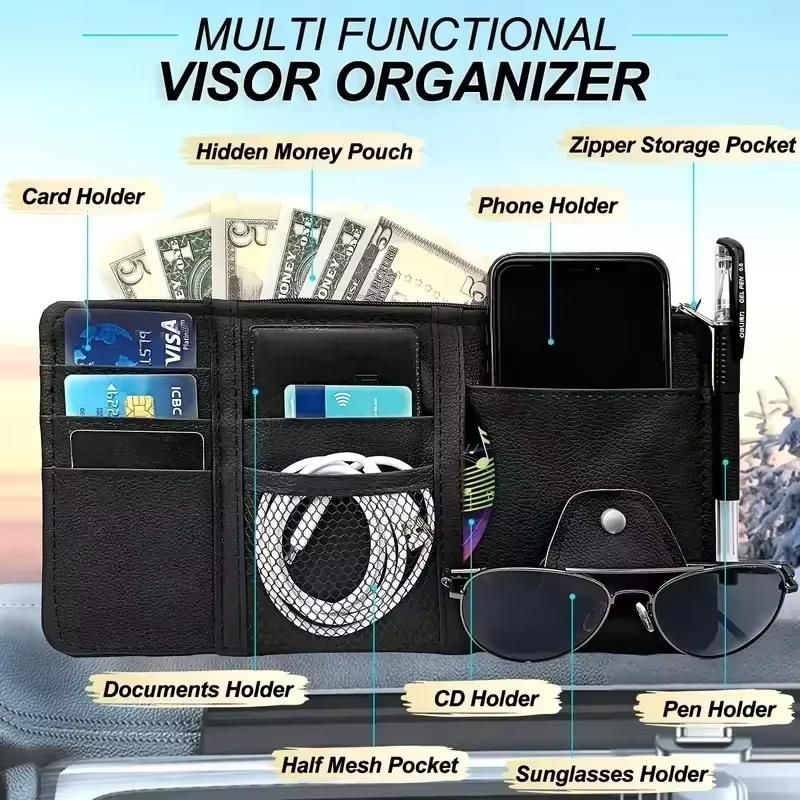 Car Sun Visor Bill Pen Business Card Holder CD DVD Organizer Storage Box Sunglasses Clip Stowing Tidying Car Accessories
