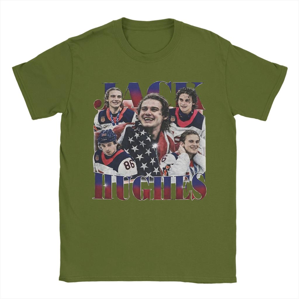 Printed Jack Hughes Smile USA Hockey Golden Goal T Shirt For Unisex  Cotton Tee Shirt Short Sleeve Tops
