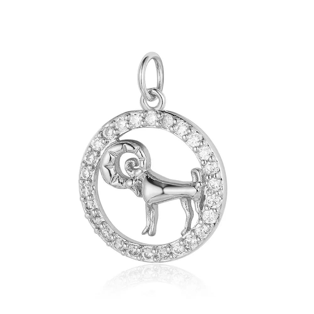 Zodiac Sign Copper Zricon Charm Round Constellation Capricorn Taurus Aries Pendant for Bracelet Necklace Making