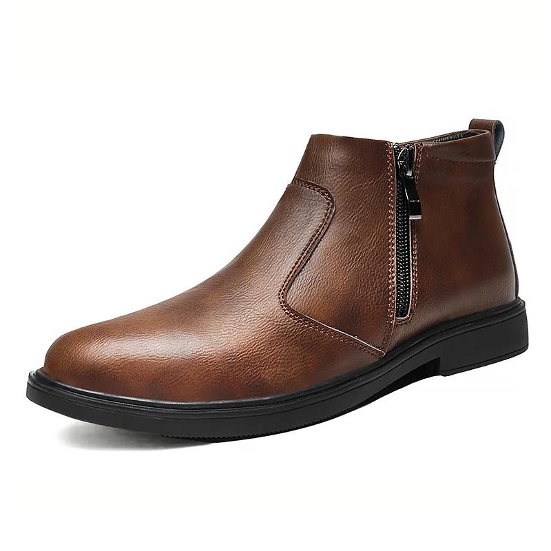 2026 Autumn and Winter New High-Top Leather Shoes Men's Zipper Leather Boots Men's Shoes Fashion Versatile Business Casual Shoes