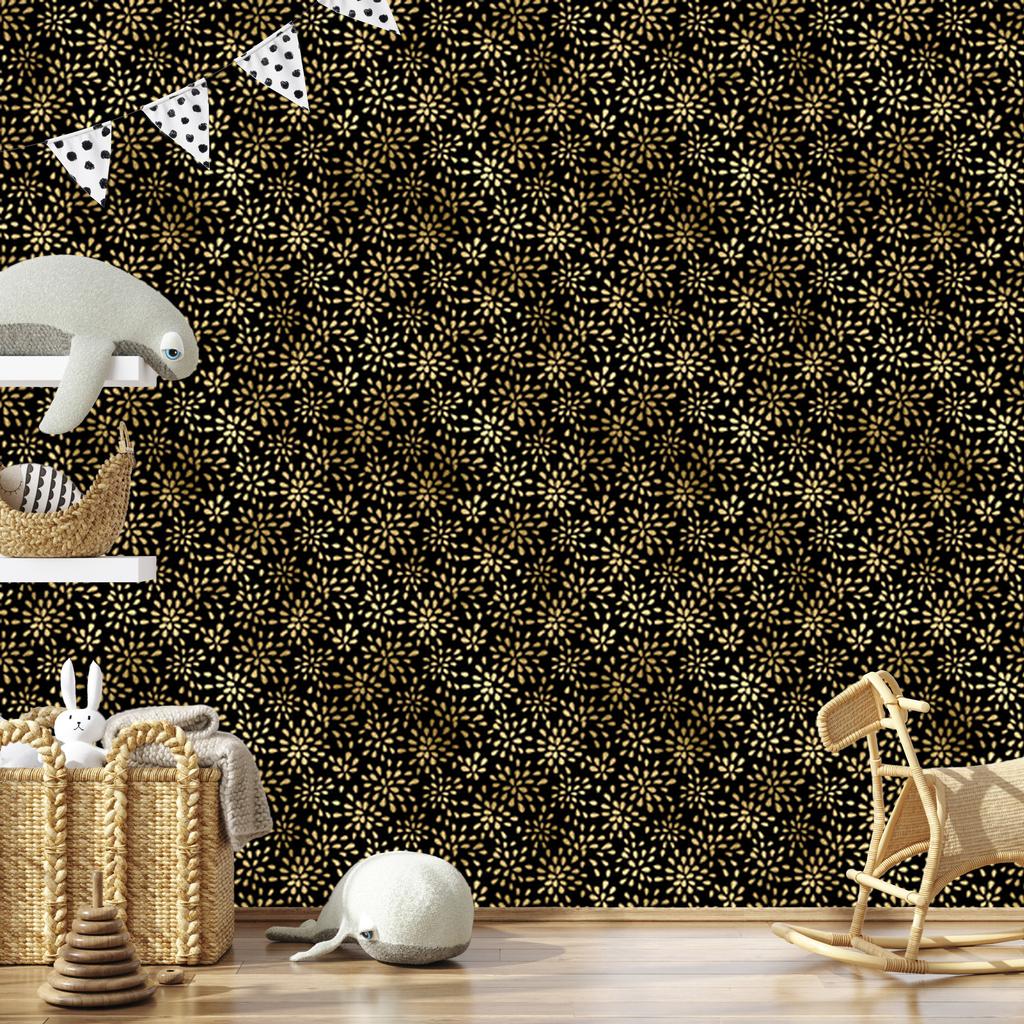 Black and Gold Tropical Pattern Wallpaper Ochre for Living Room and Bedroom 50x1000