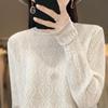 Women's Chiffon Knit Lace Long Sleeve Top with Half High Collar