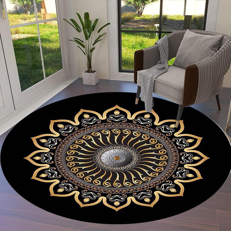 1pc Golden Mandala Pattern Round carpet, Made of Polyester,Perfect for Decorating Office Chairs, Living Rooms,Vibrant Decorative Rug