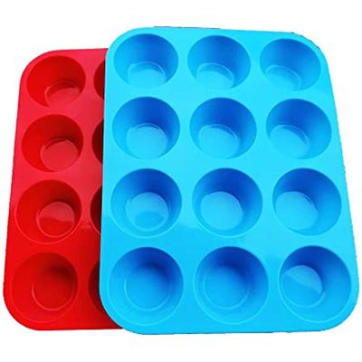 Nonstick Silicone Muffin Pan - Muffin Molds for Muffins and Cupcakes Cupcake Silicone Molds Baking Accessories - 12 X Muffin Molds (12-Red+Blue)