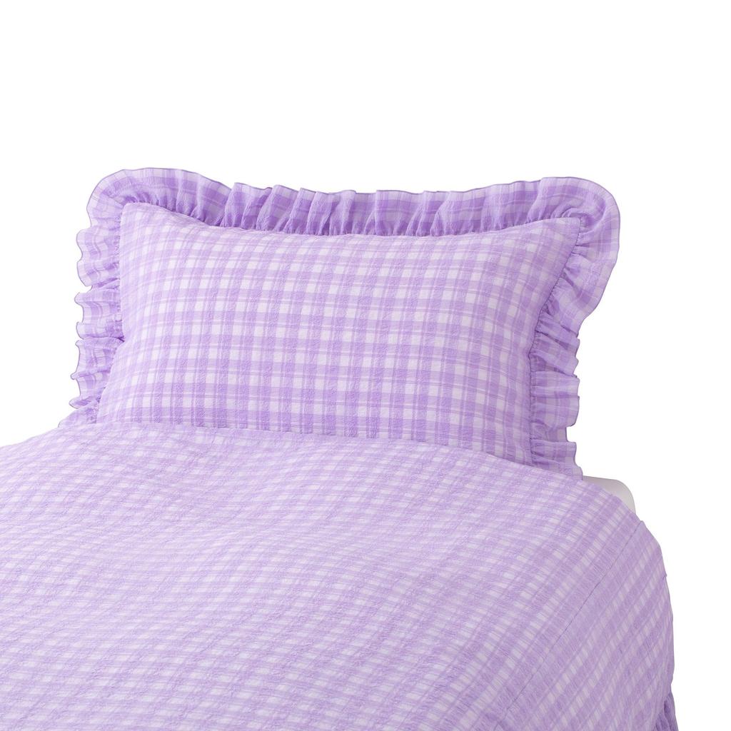 Francfranc Sheer Check Ruffle Pillowcase, 70x50cm, Purple, New Life Bedding