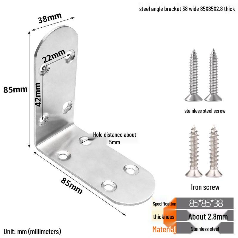 Thickened Stainless Steel 90° L-Shaped Bracket for Furniture and Shelves